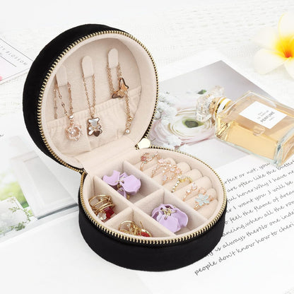 Travel Jewelry Box - Velvet Mini Jewelry Organizer, Small Jewelry Case for Girls Women, Jewelry Storage Box for Rings Earrings Necklace (Circular, Lotus Pink)
