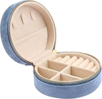 Travel Jewelry Box - Velvet Mini Jewelry Organizer, Small Jewelry Case for Girls Women, Jewelry Storage Box for Rings Earrings Necklace (Circular, Lotus Pink)