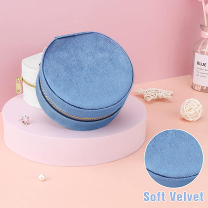 Travel Jewelry Box - Velvet Mini Jewelry Organizer, Small Jewelry Case for Girls Women, Jewelry Storage Box for Rings Earrings Necklace (Circular, Lotus Pink)