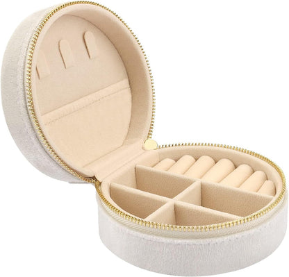 Travel Jewelry Box - Velvet Mini Jewelry Organizer, Small Jewelry Case for Girls Women, Jewelry Storage Box for Rings Earrings Necklace (Circular, Lotus Pink)