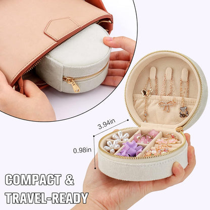 Travel Jewelry Box - Velvet Mini Jewelry Organizer, Small Jewelry Case for Girls Women, Jewelry Storage Box for Rings Earrings Necklace (Circular, Lotus Pink)