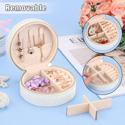 Travel Jewelry Box - Velvet Mini Jewelry Organizer, Small Jewelry Case for Girls Women, Jewelry Storage Box for Rings Earrings Necklace (Circular, Lotus Pink)