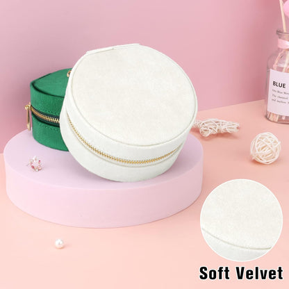 Travel Jewelry Box - Velvet Mini Jewelry Organizer, Small Jewelry Case for Girls Women, Jewelry Storage Box for Rings Earrings Necklace (Circular, Lotus Pink)