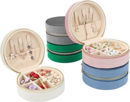 Travel Jewelry Box - Velvet Mini Jewelry Organizer, Small Jewelry Case for Girls Women, Jewelry Storage Box for Rings Earrings Necklace (Circular, Lotus Pink)