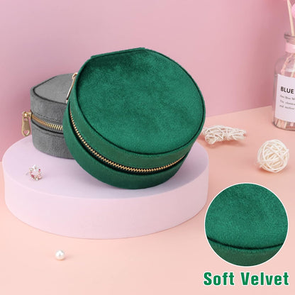 Travel Jewelry Box - Velvet Mini Jewelry Organizer, Small Jewelry Case for Girls Women, Jewelry Storage Box for Rings Earrings Necklace (Circular, Lotus Pink)