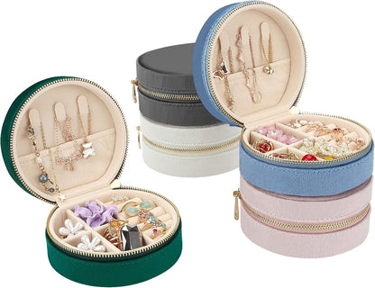 Travel Jewelry Box - Velvet Mini Jewelry Organizer, Small Jewelry Case for Girls Women, Jewelry Storage Box for Rings Earrings Necklace (Circular, Lotus Pink)