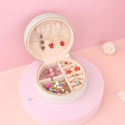 Travel Jewelry Box - Velvet Mini Jewelry Organizer, Small Jewelry Case for Girls Women, Jewelry Storage Box for Rings Earrings Necklace (Circular, Lotus Pink)