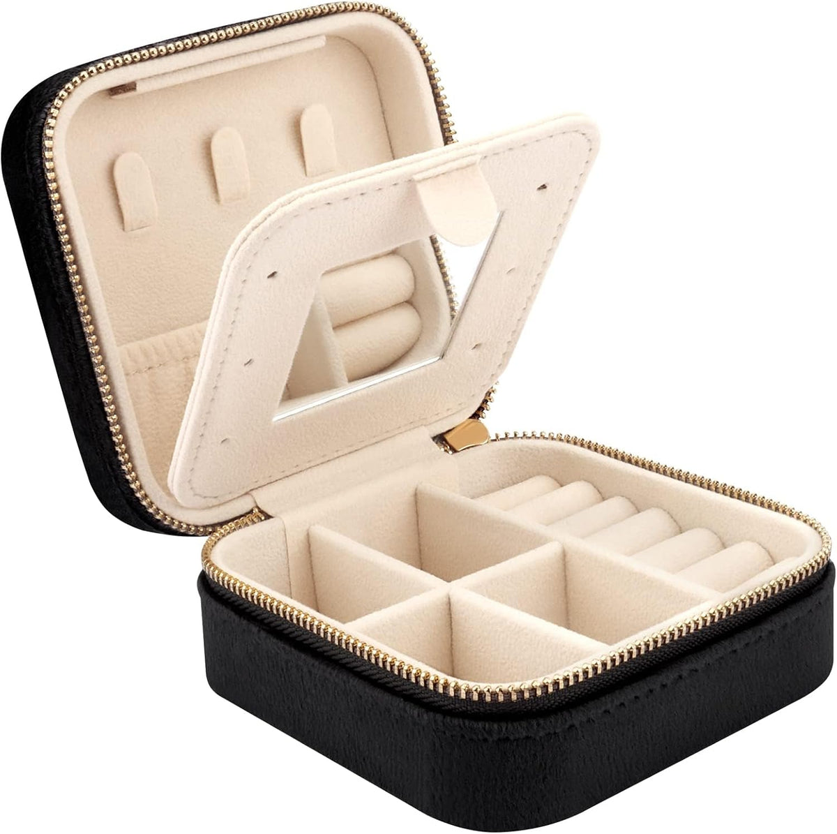 Travel Jewelry Box - Velvet Mini Jewelry Organizer, Small Jewelry Case for Girls Women, Jewelry Storage Box for Rings Earrings Necklace (Circular, Lotus Pink)