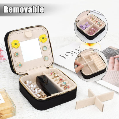 Travel Jewelry Box - Velvet Mini Jewelry Organizer, Small Jewelry Case for Girls Women, Jewelry Storage Box for Rings Earrings Necklace (Circular, Lotus Pink)