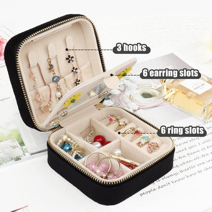 Travel Jewelry Box - Velvet Mini Jewelry Organizer, Small Jewelry Case for Girls Women, Jewelry Storage Box for Rings Earrings Necklace (Circular, Lotus Pink)