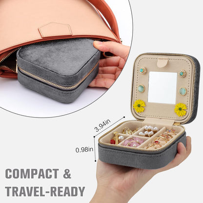 Travel Jewelry Box - Velvet Mini Jewelry Organizer, Small Jewelry Case for Girls Women, Jewelry Storage Box for Rings Earrings Necklace (Circular, Lotus Pink)
