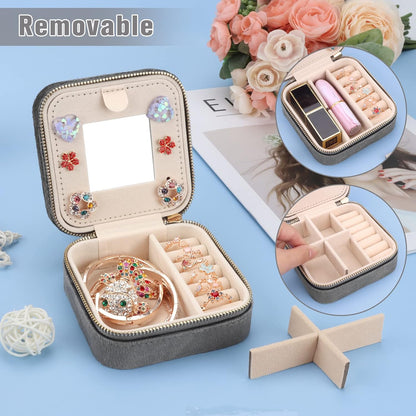 Travel Jewelry Box - Velvet Mini Jewelry Organizer, Small Jewelry Case for Girls Women, Jewelry Storage Box for Rings Earrings Necklace (Circular, Lotus Pink)