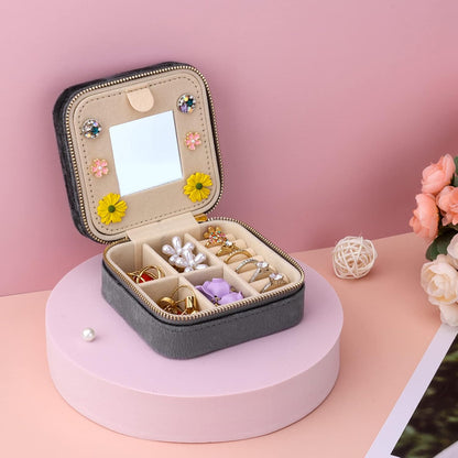 Travel Jewelry Box - Velvet Mini Jewelry Organizer, Small Jewelry Case for Girls Women, Jewelry Storage Box for Rings Earrings Necklace (Circular, Lotus Pink)