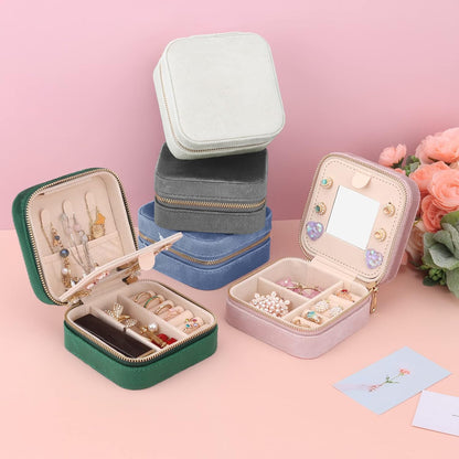 Travel Jewelry Box - Velvet Mini Jewelry Organizer, Small Jewelry Case for Girls Women, Jewelry Storage Box for Rings Earrings Necklace (Circular, Lotus Pink)