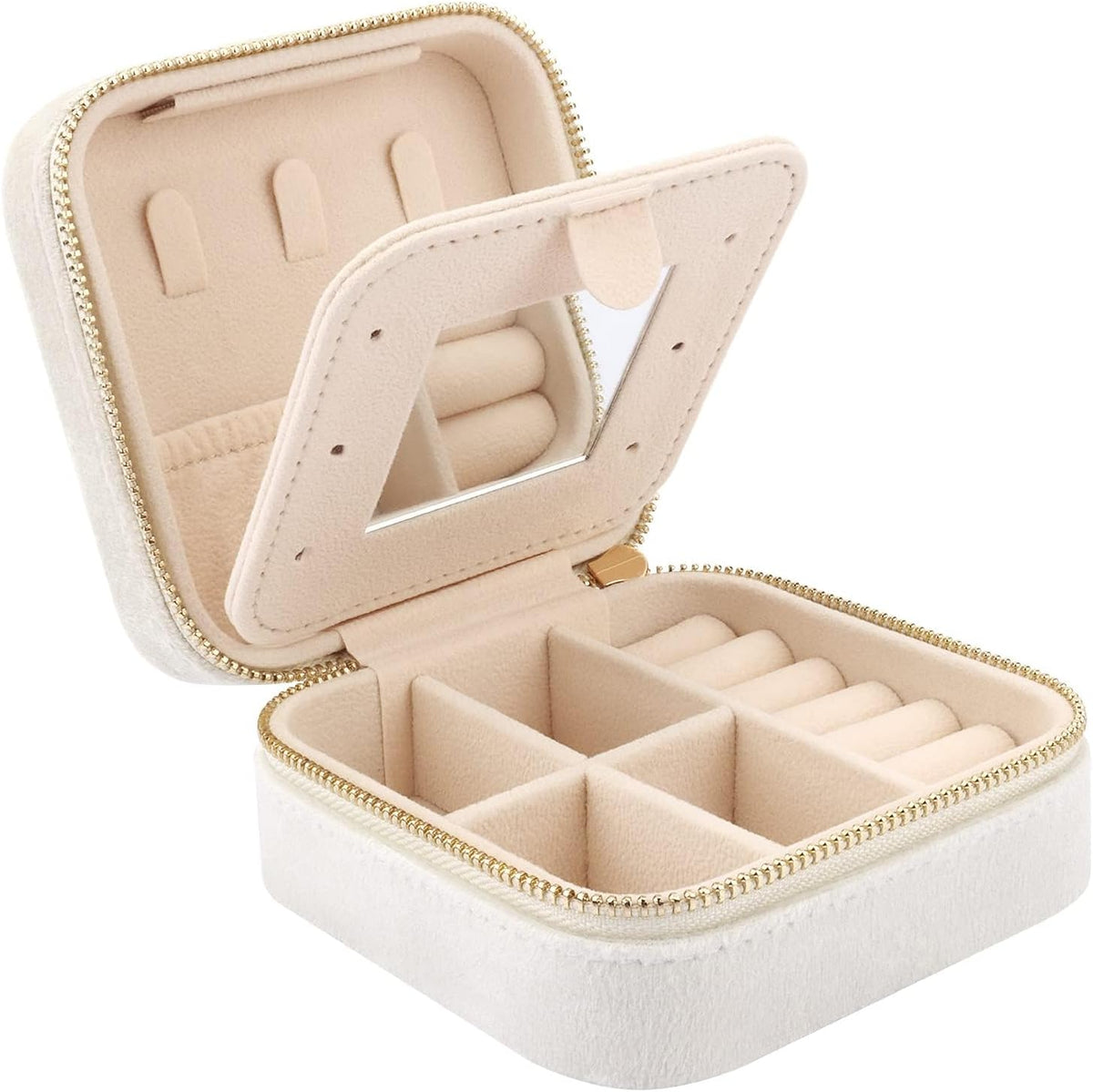 Travel Jewelry Box - Velvet Mini Jewelry Organizer, Small Jewelry Case for Girls Women, Jewelry Storage Box for Rings Earrings Necklace (Circular, Lotus Pink)