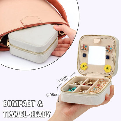 Travel Jewelry Box - Velvet Mini Jewelry Organizer, Small Jewelry Case for Girls Women, Jewelry Storage Box for Rings Earrings Necklace (Circular, Lotus Pink)