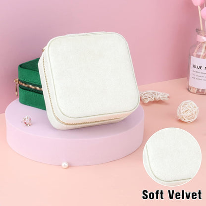 Travel Jewelry Box - Velvet Mini Jewelry Organizer, Small Jewelry Case for Girls Women, Jewelry Storage Box for Rings Earrings Necklace (Circular, Lotus Pink)