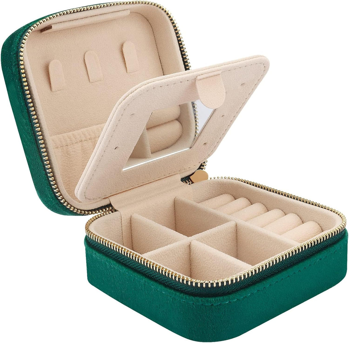 Travel Jewelry Box - Velvet Mini Jewelry Organizer, Small Jewelry Case for Girls Women, Jewelry Storage Box for Rings Earrings Necklace (Circular, Lotus Pink)