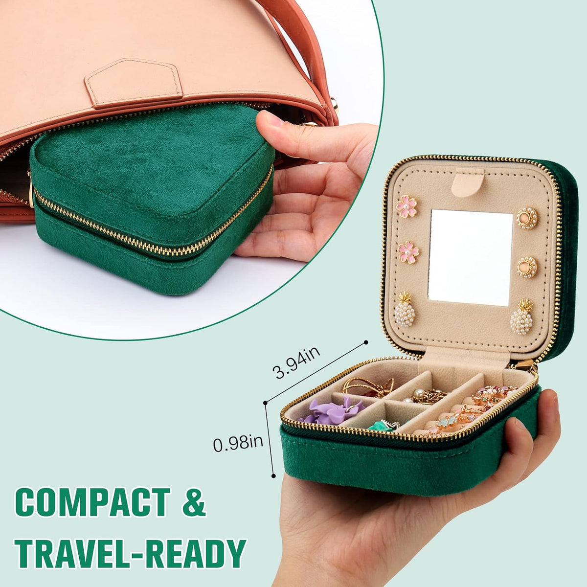 Travel Jewelry Box - Velvet Mini Jewelry Organizer, Small Jewelry Case for Girls Women, Jewelry Storage Box for Rings Earrings Necklace (Circular, Lotus Pink)