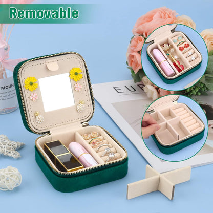 Travel Jewelry Box - Velvet Mini Jewelry Organizer, Small Jewelry Case for Girls Women, Jewelry Storage Box for Rings Earrings Necklace (Circular, Lotus Pink)