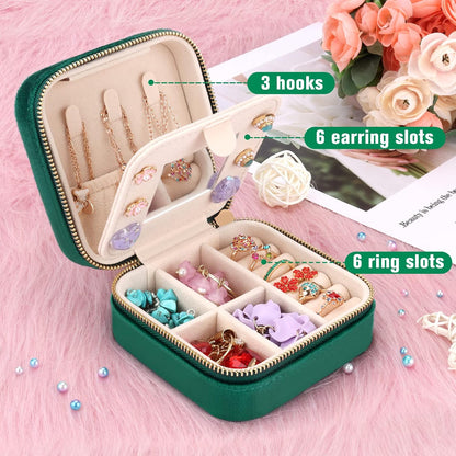 Travel Jewelry Box - Velvet Mini Jewelry Organizer, Small Jewelry Case for Girls Women, Jewelry Storage Box for Rings Earrings Necklace (Circular, Lotus Pink)