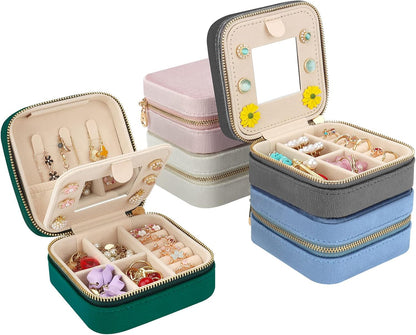 Travel Jewelry Box - Velvet Mini Jewelry Organizer, Small Jewelry Case for Girls Women, Jewelry Storage Box for Rings Earrings Necklace (Circular, Lotus Pink)