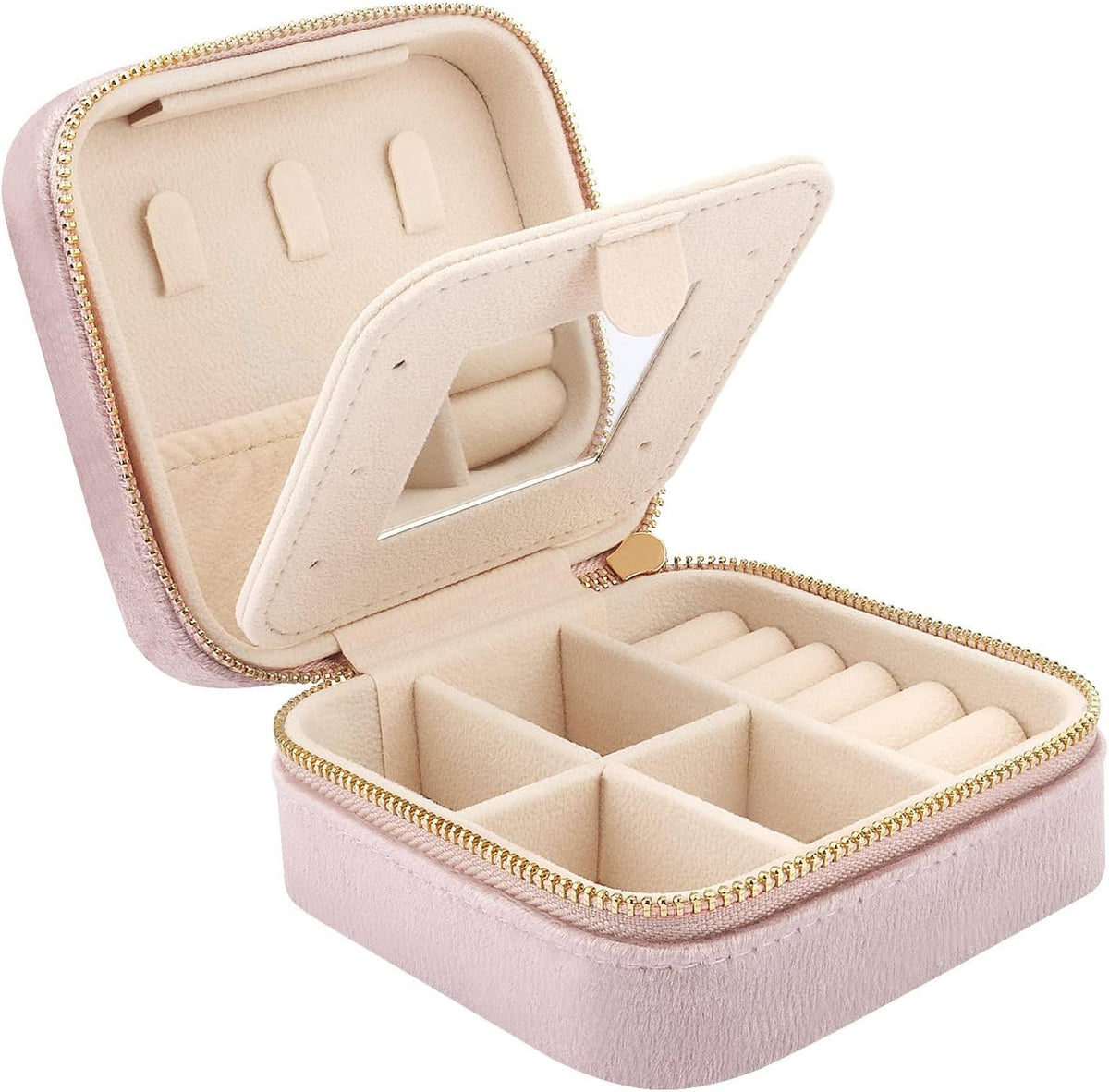 Travel Jewelry Box - Velvet Mini Jewelry Organizer, Small Jewelry Case for Girls Women, Jewelry Storage Box for Rings Earrings Necklace (Circular, Lotus Pink)