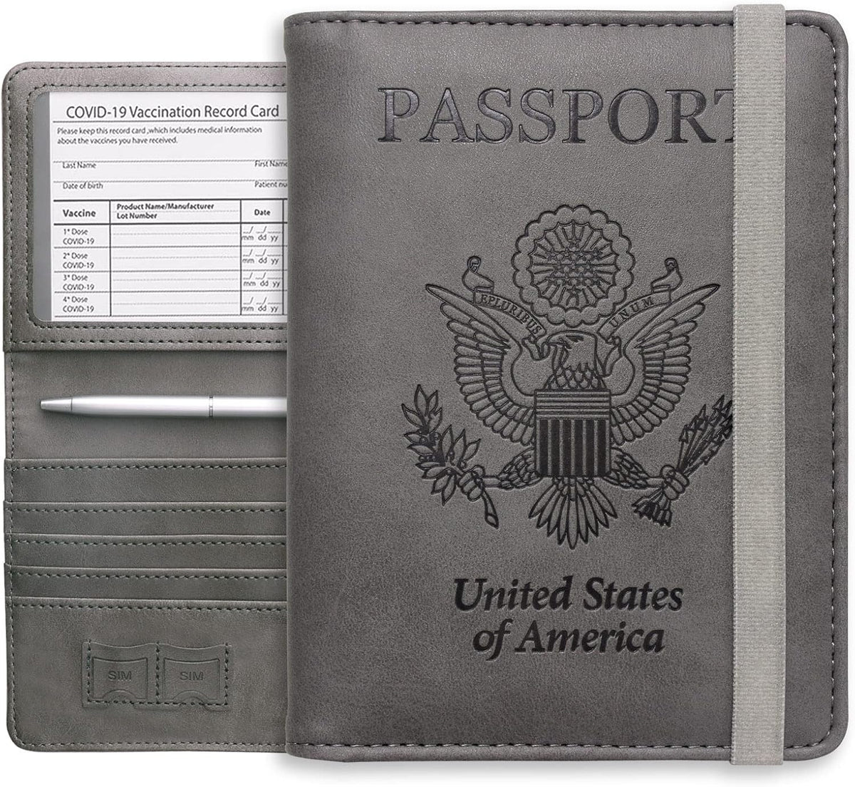 Passport Holder Wallet, RFID Blocking Passport Cover Case PU leather Card Holder with Pen and Clear Card Slot for Women Men, Red