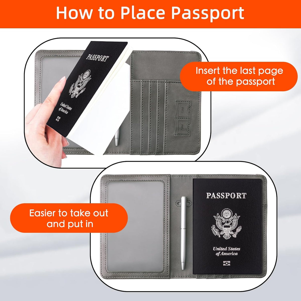 Passport Holder Wallet, RFID Blocking Passport Cover Case PU leather Card Holder with Pen and Clear Card Slot for Women Men, Red