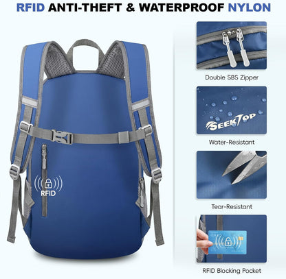 Seektop Lightweight Packable Hiking Backpack Water Resistant Expandable 20L-28L for Women Men, RFID Day Pack for Travel