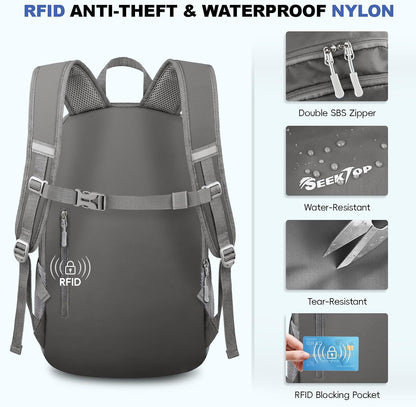Seektop Lightweight Packable Hiking Backpack Water Resistant Expandable 20L-28L for Women Men, RFID Day Pack for Travel