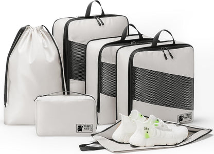 Packing Cubes for Suitcases 6 Set - Expandable Travel Packing Cubes for Luggage with Shoe Bag, Laundry Bag & Toiletry Bag - Lightweight Compression Luggage Organizer Bags for Travel (3 Sizes S/M/L)