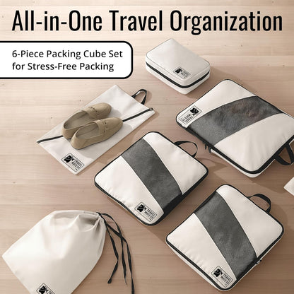 Packing Cubes for Suitcases 6 Set - Expandable Travel Packing Cubes for Luggage with Shoe Bag, Laundry Bag & Toiletry Bag - Lightweight Compression Luggage Organizer Bags for Travel (3 Sizes S/M/L)