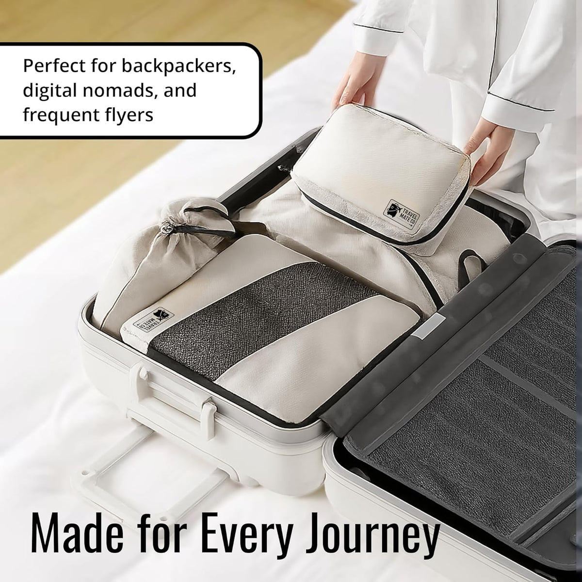 Packing Cubes for Suitcases 6 Set - Expandable Travel Packing Cubes for Luggage with Shoe Bag, Laundry Bag & Toiletry Bag - Lightweight Compression Luggage Organizer Bags for Travel (3 Sizes S/M/L)