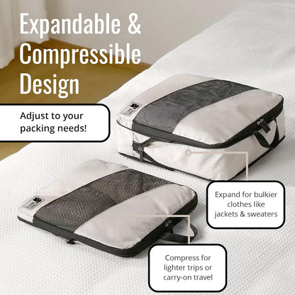 Packing Cubes for Suitcases 6 Set - Expandable Travel Packing Cubes for Luggage with Shoe Bag, Laundry Bag & Toiletry Bag - Lightweight Compression Luggage Organizer Bags for Travel (3 Sizes S/M/L)