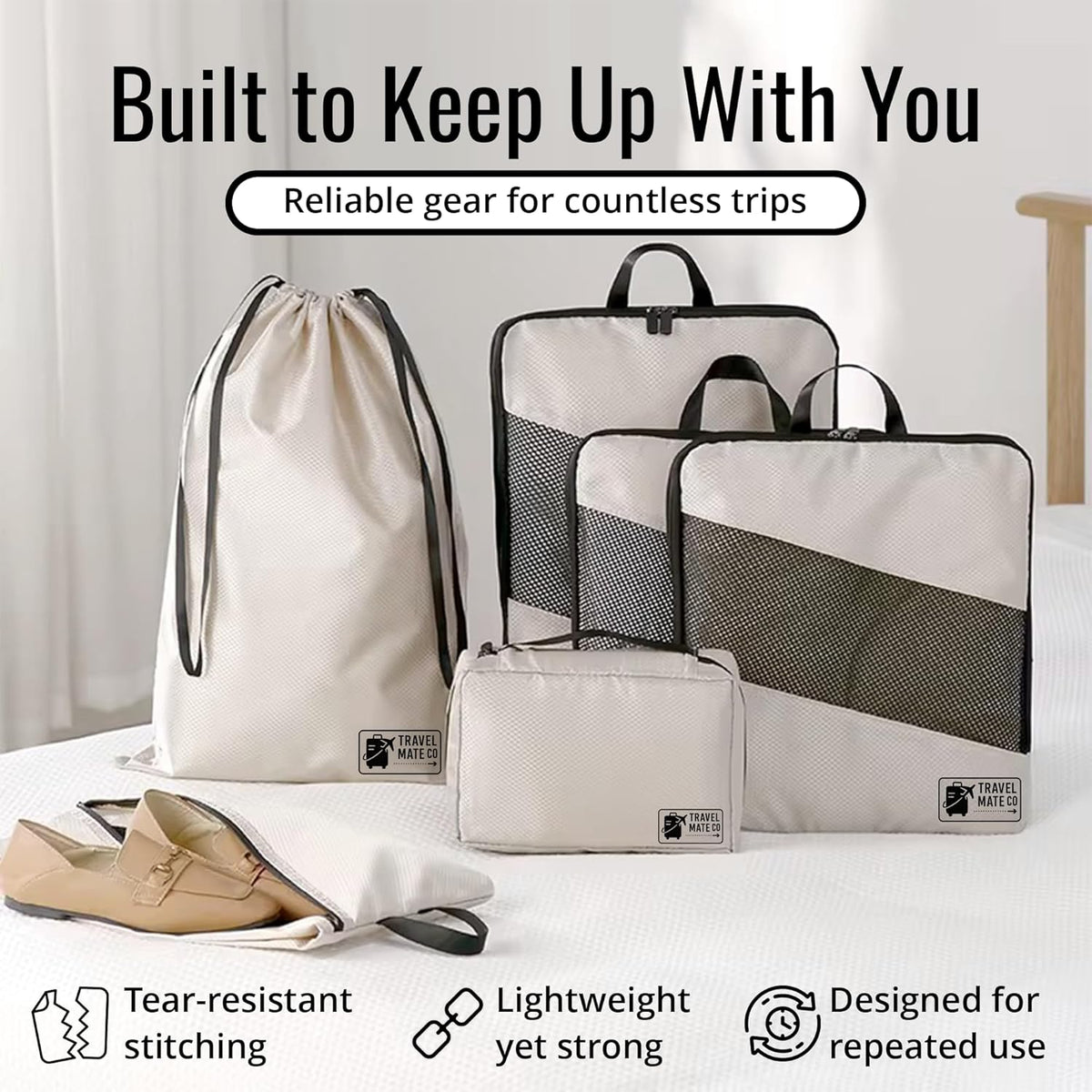 Packing Cubes for Suitcases 6 Set - Expandable Travel Packing Cubes for Luggage with Shoe Bag, Laundry Bag & Toiletry Bag - Lightweight Compression Luggage Organizer Bags for Travel (3 Sizes S/M/L)