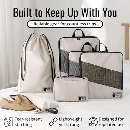 Packing Cubes for Suitcases 6 Set - Expandable Travel Packing Cubes for Luggage with Shoe Bag, Laundry Bag & Toiletry Bag - Lightweight Compression Luggage Organizer Bags for Travel (3 Sizes S/M/L)