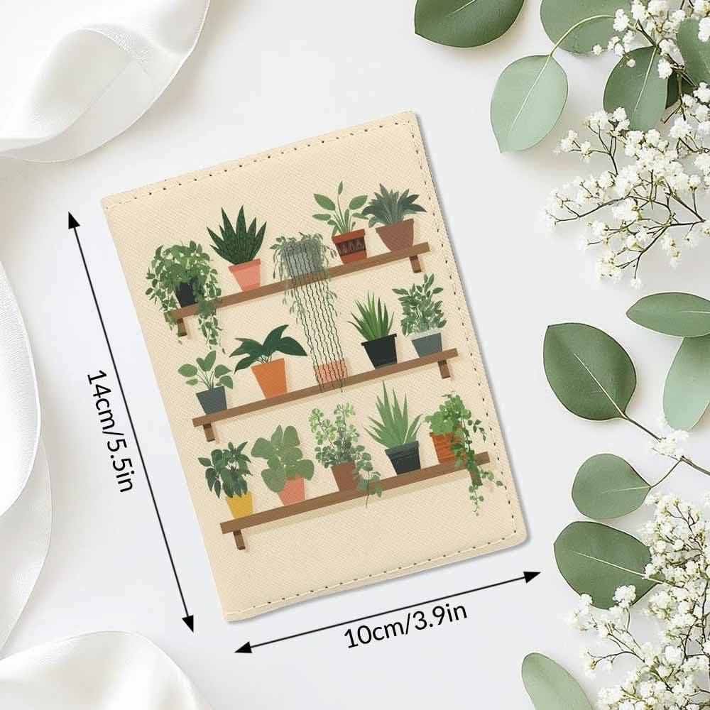 Indoor Plants Passport Holder for Travel Wall Wood Panels Flower Leaf PU Leather Passport Cover Wallet Cute Passport Card Holder for Women and Men