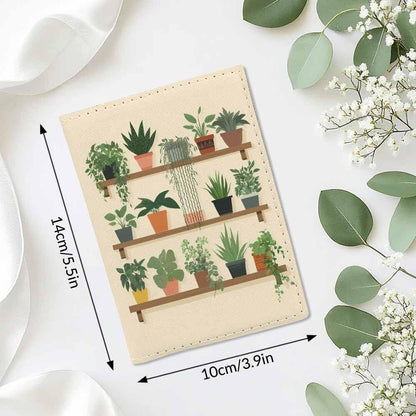 Indoor Plants Passport Holder for Travel Wall Wood Panels Flower Leaf PU Leather Passport Cover Wallet Cute Passport Card Holder for Women and Men
