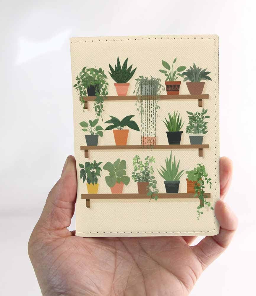 Indoor Plants Passport Holder for Travel Wall Wood Panels Flower Leaf PU Leather Passport Cover Wallet Cute Passport Card Holder for Women and Men