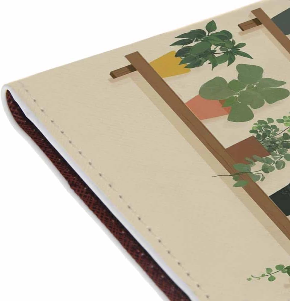 Indoor Plants Passport Holder for Travel Wall Wood Panels Flower Leaf PU Leather Passport Cover Wallet Cute Passport Card Holder for Women and Men