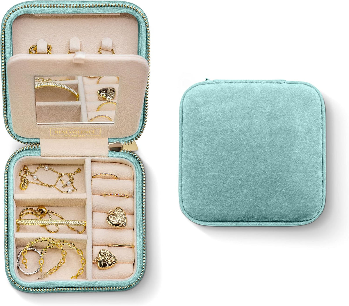 Plush Velvet Travel Jewelry Box – Featured in Oprah's Favorite Things – Jewelry Organizer Case with Mirror – Birthday Gifts for Women – Periwinkle Blue