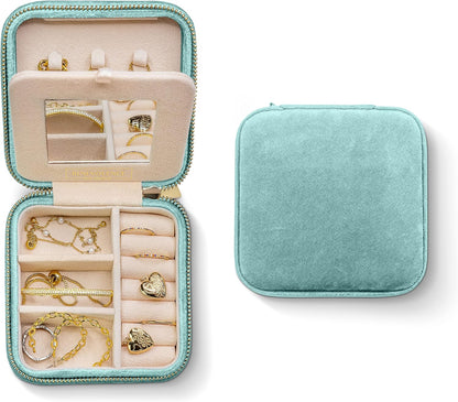 Plush Velvet Travel Jewelry Box – Featured in Oprah's Favorite Things – Jewelry Organizer Case with Mirror – Birthday Gifts for Women – Periwinkle Blue