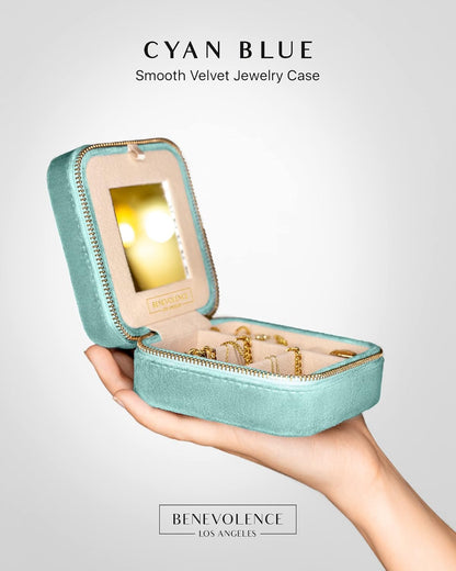 Plush Velvet Travel Jewelry Box – Featured in Oprah's Favorite Things – Jewelry Organizer Case with Mirror – Birthday Gifts for Women – Periwinkle Blue