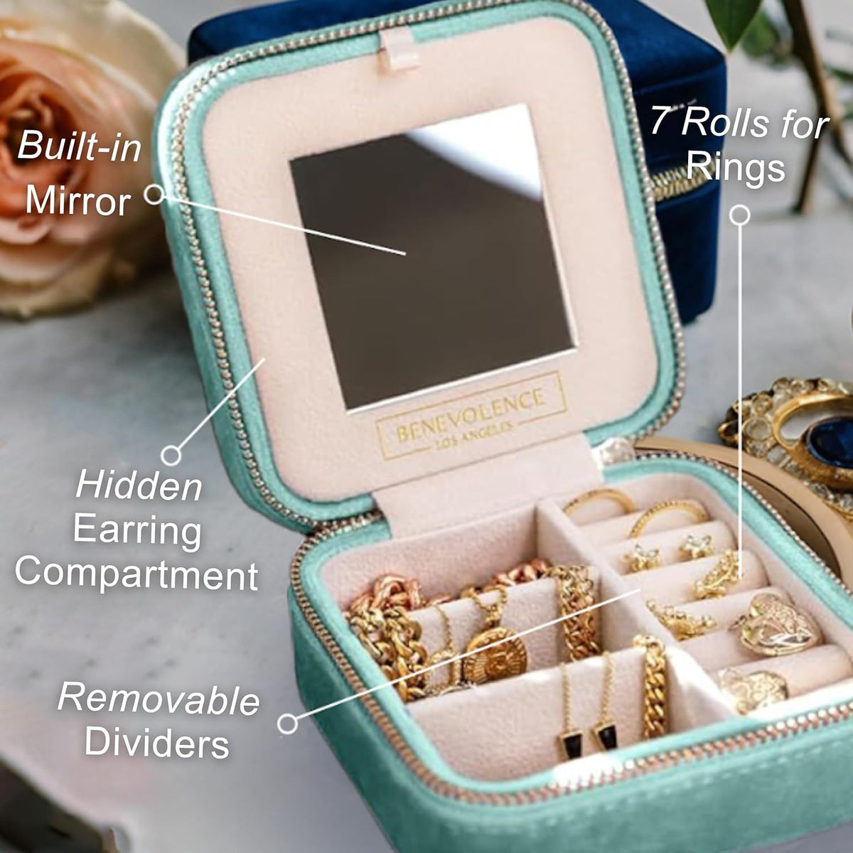 Plush Velvet Travel Jewelry Box – Featured in Oprah's Favorite Things – Jewelry Organizer Case with Mirror – Birthday Gifts for Women – Periwinkle Blue
