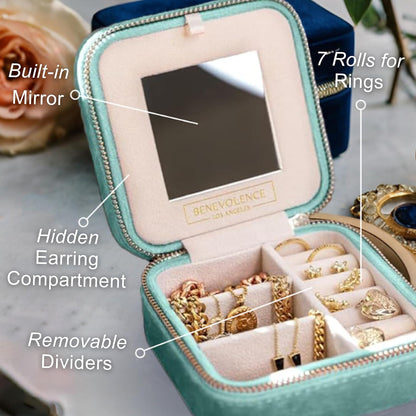 Plush Velvet Travel Jewelry Box – Featured in Oprah's Favorite Things – Jewelry Organizer Case with Mirror – Birthday Gifts for Women – Periwinkle Blue