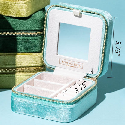 Plush Velvet Travel Jewelry Box – Featured in Oprah's Favorite Things – Jewelry Organizer Case with Mirror – Birthday Gifts for Women – Periwinkle Blue