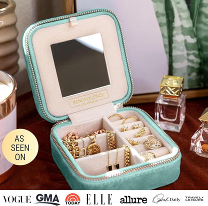 Plush Velvet Travel Jewelry Box – Featured in Oprah's Favorite Things – Jewelry Organizer Case with Mirror – Birthday Gifts for Women – Periwinkle Blue