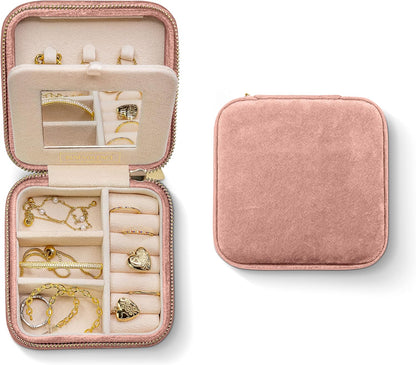 Plush Velvet Travel Jewelry Box – Featured in Oprah's Favorite Things – Jewelry Organizer Case with Mirror – Birthday Gifts for Women – Periwinkle Blue
