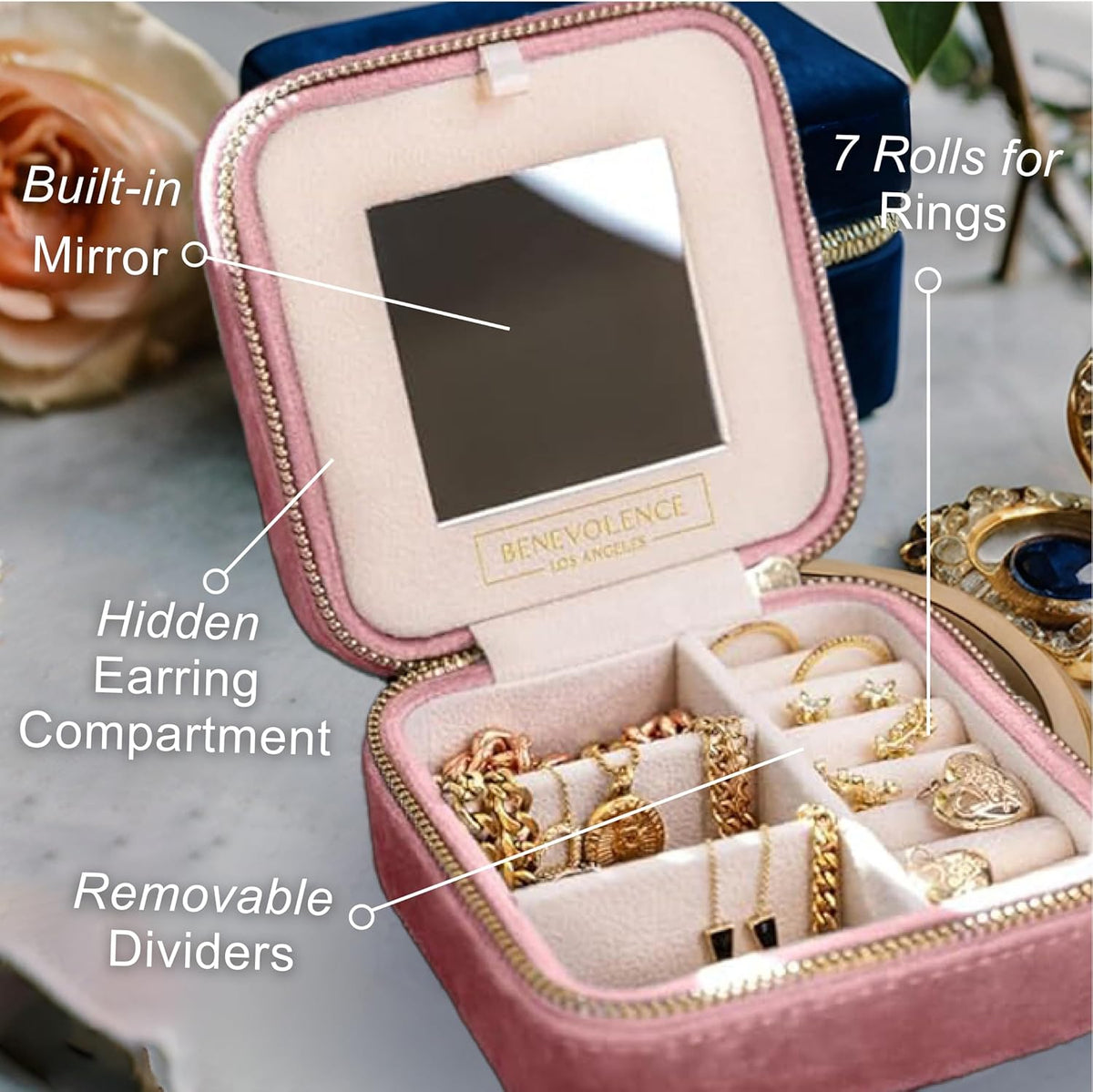 Plush Velvet Travel Jewelry Box – Featured in Oprah's Favorite Things – Jewelry Organizer Case with Mirror – Birthday Gifts for Women – Periwinkle Blue